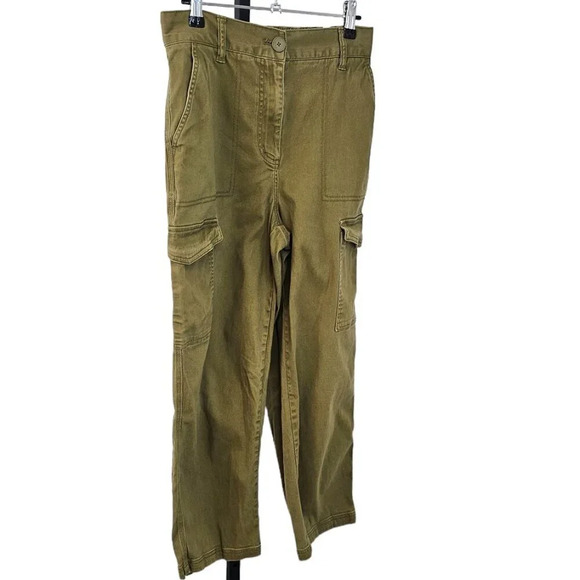 Oak + Fort Womens High Rise Cargo Utility Straight Leg Pants  Size Medium Green - Picture 3 of 8